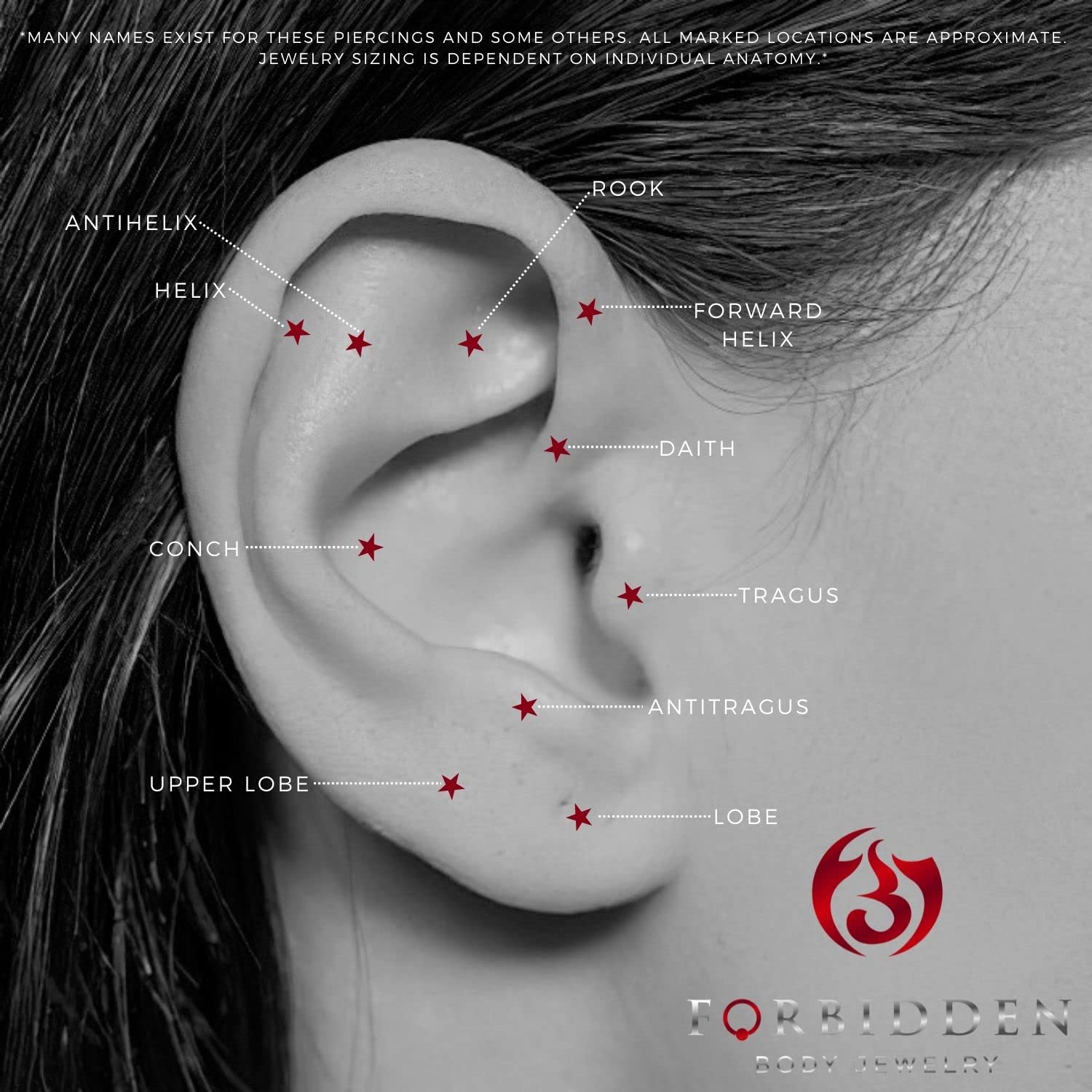 Forbidden Body Jewelry 16g 10mm Surgical Steel Tragus Earring, Helix Earring and Labret Piercing Stud, 3mm Red CZ Top