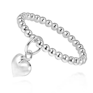 AeraVida Lovely Heart Dangle Eternal Love Beaded Sterling Silver Ring | Statement Fashion, Promise Ring, Couple Unisex Ring | Simple Jewelry Gift All Occasions | Size 11