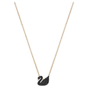 SWAROVSKI Swan Pendant Necklace, Swan Pendant with Black Crystal Pavé on a Rose-Gold Tone Finish Setting, Part of the Swan Collection