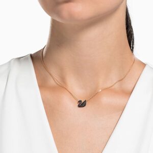 SWAROVSKI Swan Pendant Necklace, Swan Pendant with Black Crystal Pavé on a Rose-Gold Tone Finish Setting, Part of the Swan Collection