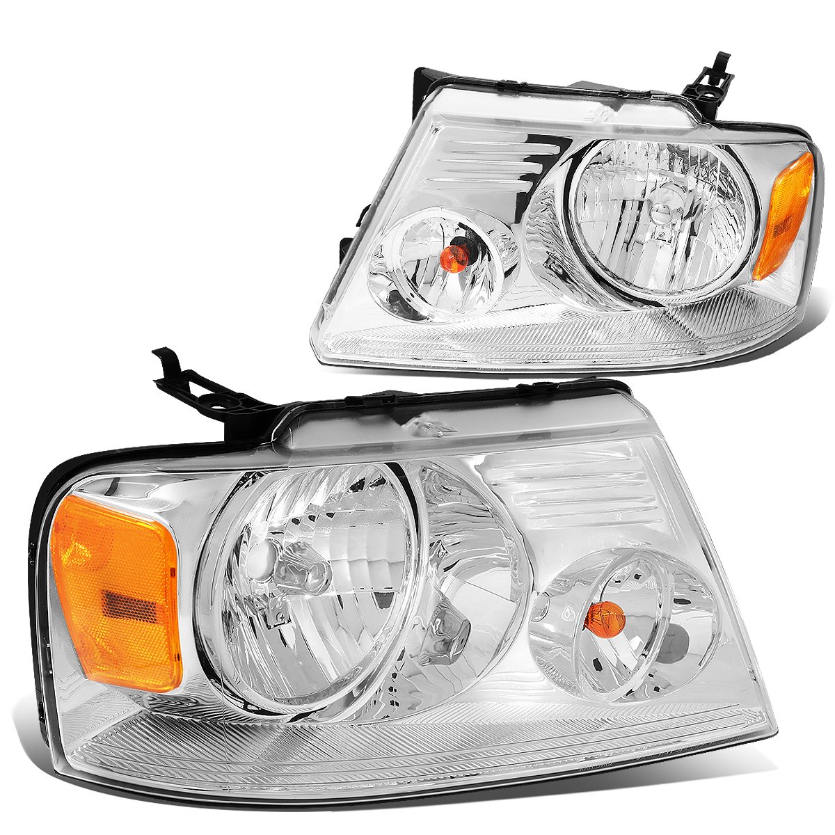 DNA MOTORING HL-OH-F1504-CH-AM Chrome Amber Headlights Replacement Compatible with 04-08 F150/06-08 Mark LT