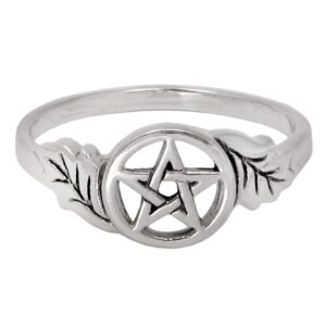 Moonlight Mysteries Sterling Silver Oak Leaf Pentacle Ring Size 7.5