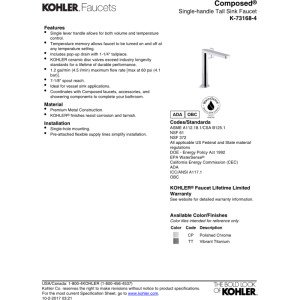 KOHLER K-73168-4-CP 73168-4-CP Composed Tall Single Bathroom Sink Faucet with Lever Handle, Polished Chrome