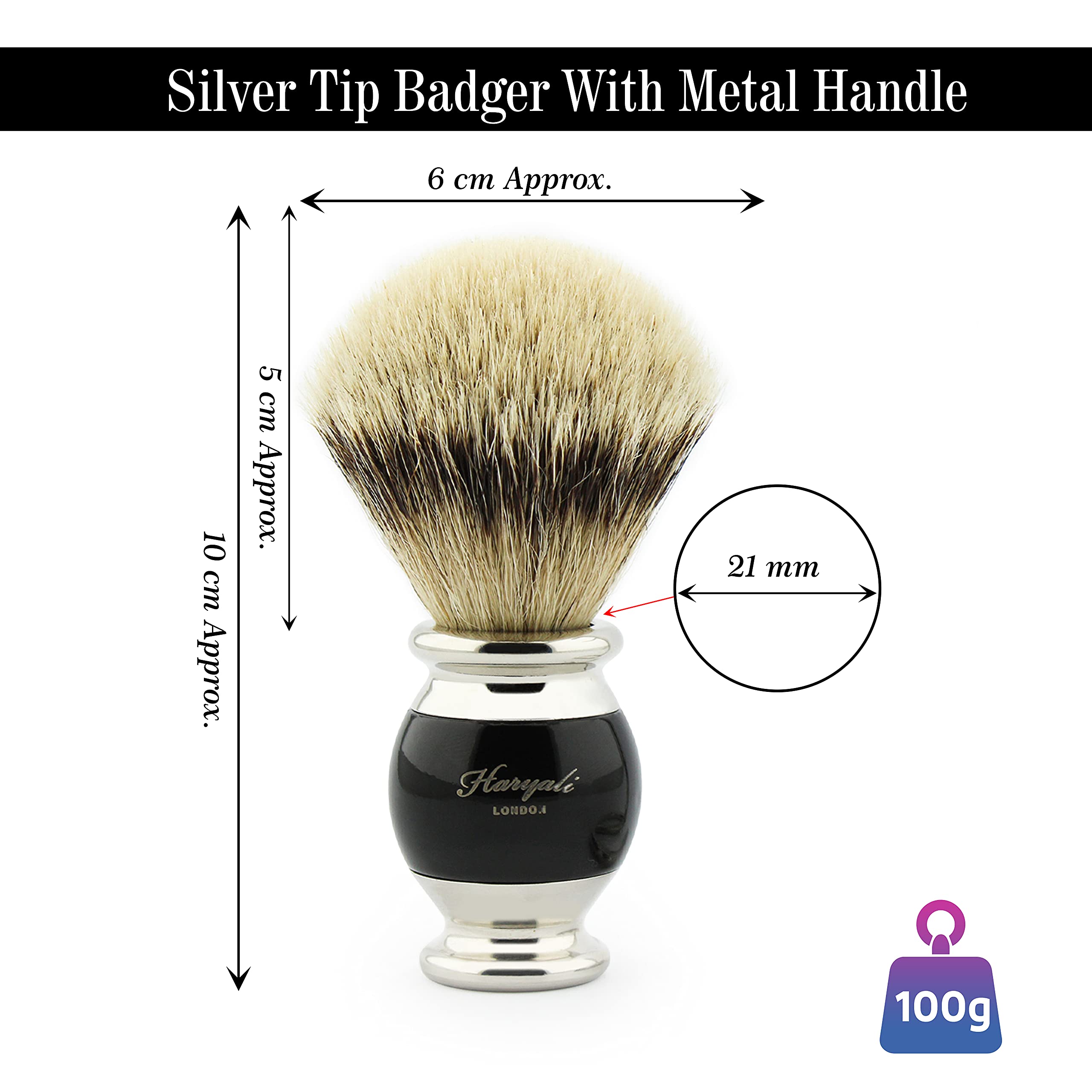 Haryali London Pure Silver Tip Badger Hair Shaving Brush with Brush Stand/Holder