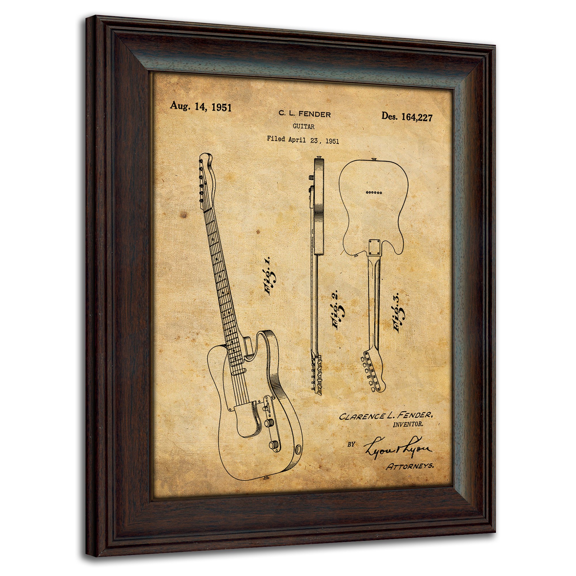 Fender Electric Guitar Patent Print - Framed Behind Glass 14x17