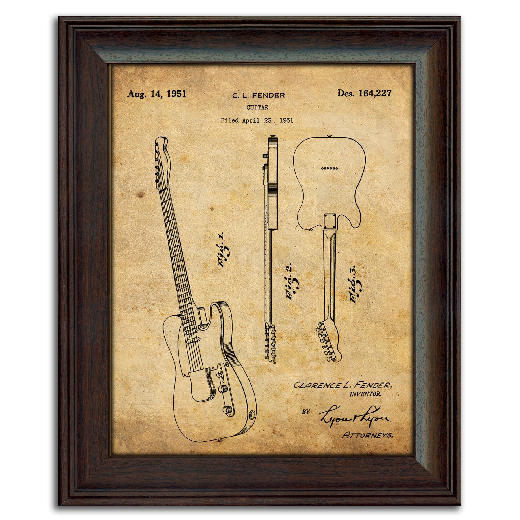 Fender Electric Guitar Patent Print - Framed Behind Glass 14x17