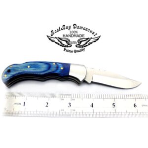 Best.Buy.Damascus1 Pocket Knife Blue Wood 420c Stainless Steel Folding Knife EDC hunting knife Pocket Knife for Men Gifts for Men