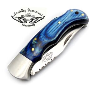 Best.Buy.Damascus1 Pocket Knife Blue Wood 420c Stainless Steel Folding Knife EDC hunting knife Pocket Knife for Men Gifts for Men