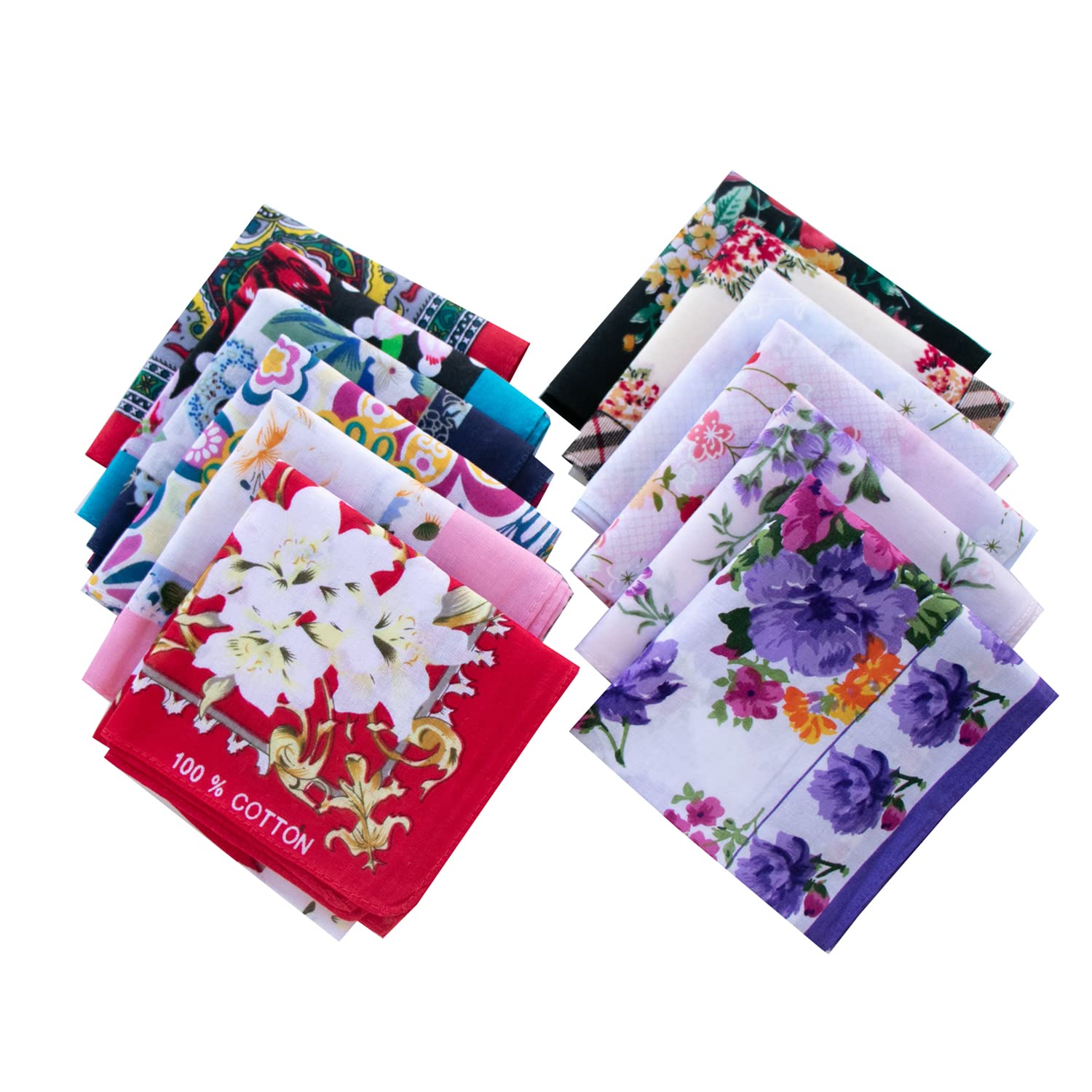 CoCoUSM Ladies Retro Style Vintage Floral Print Cotton Handkerchiefs 6PCS