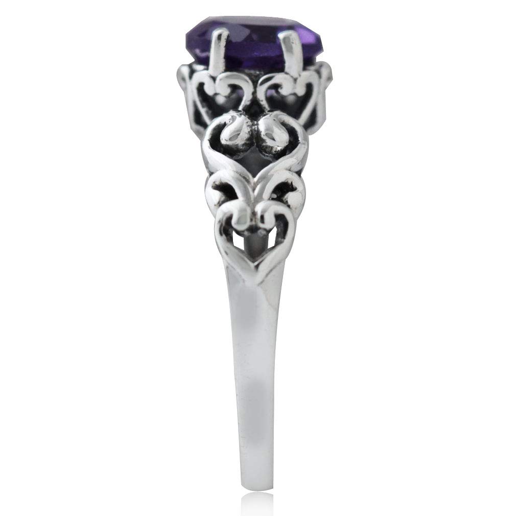 Silvershake 1.19ct. Natural Amethyst 925 Sterling Silver Victorian Style Solitaire Ring Size 10