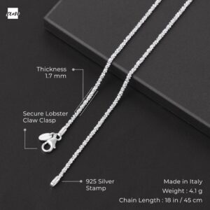 Amberta Italian 925 Sterling Silver Diamond Chain for Women - 1.7 mm Snow/Rock Silver Chain Necklace: 18 inch/ 45 cm Silver Choker Necklace