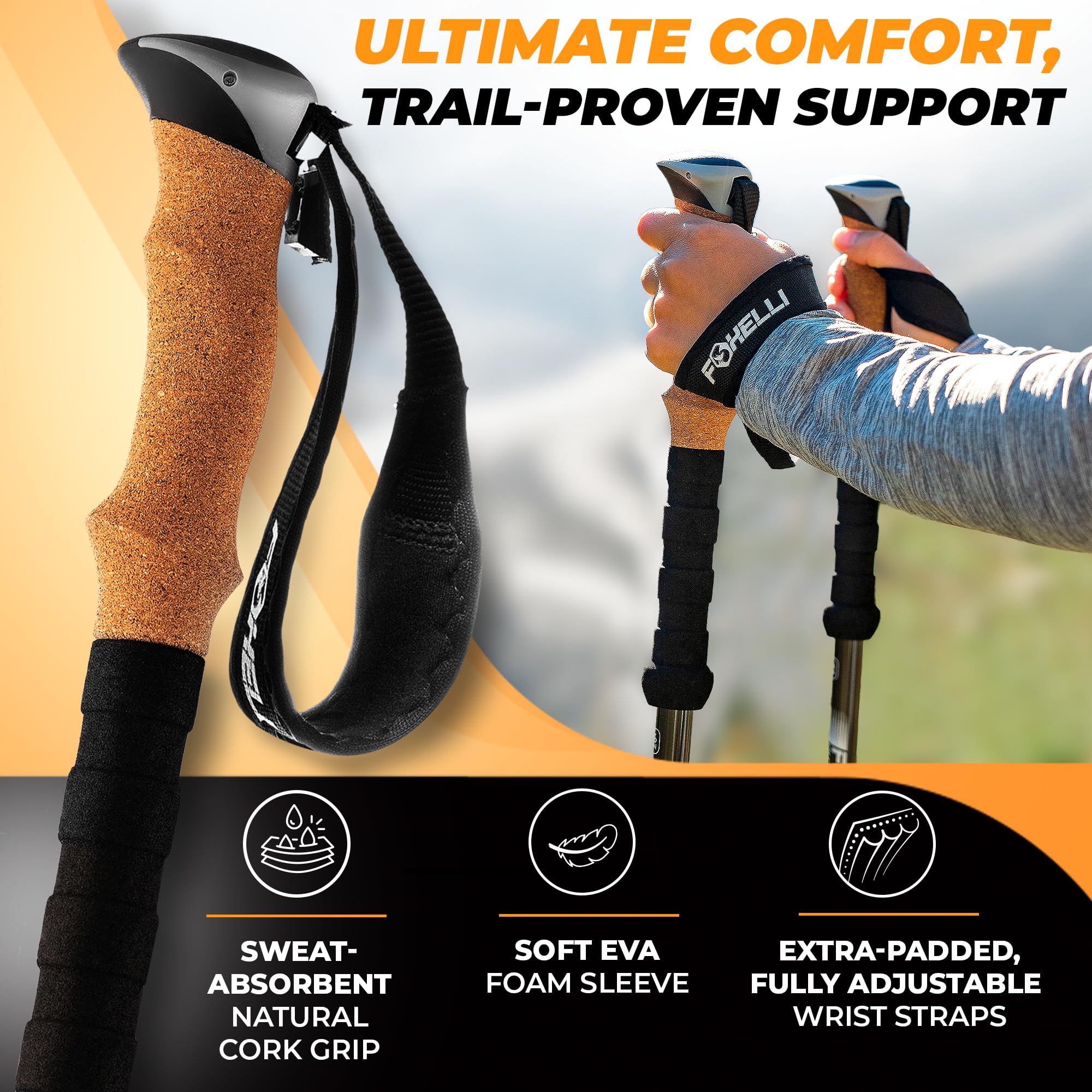 Foxelli Carbon Fiber Trekking Poles – Lightweight Collapsible Hiking Poles, Shock-Absorbent Walking Sticks with Natural Cork Grips, Flip Locks, 4 Season/All Terrain Accessories and Carry Bag