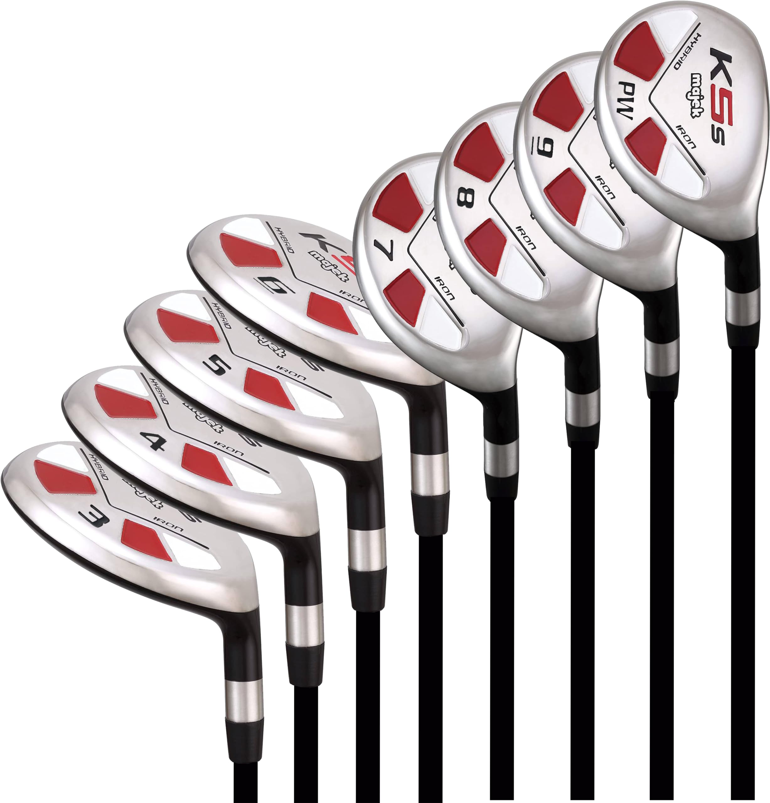 Majek Senior Men’s Golf All Hybrid Complete Full Set, which includes: #3, 4, 5, 6, 7, 8, 9, PW Senior Flex with Premium Men's Arthritic Grip Right Handed Utility “A” Flex Clubs