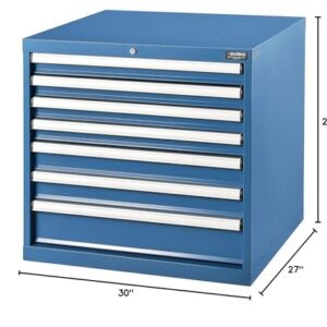 Global Industrial 7 Drawers Modular Drawer Cabinet w/Lock, 30x27x29-1/2"H, Blue