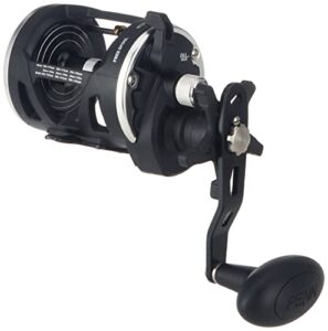 penn rival level wind conventional boat fishing reel, ht-100 star drag, max of 15lb | 6.8kg, forged and machined aluminum spool, riv20lw, black