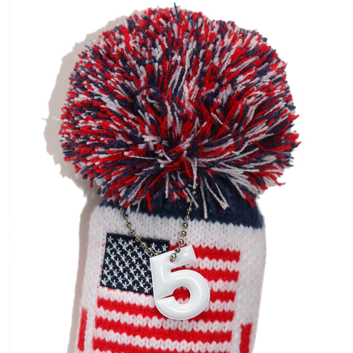 Craftsman Golf US Flag Knit Pom Pom White Blue Red Driver,Fairway Wood, Hybrid Head Cover Headcover for Callaway Mizuno Cobra Taylormade (4pcs(#1,3,5,X))