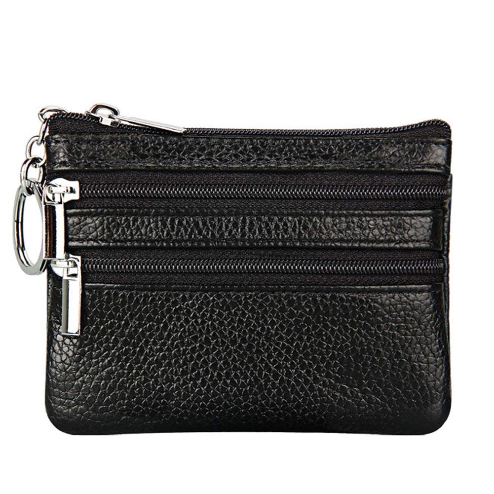 Women's Genuine Leather Coin Purse Mini Pouch Change Wallet with Keychain,black