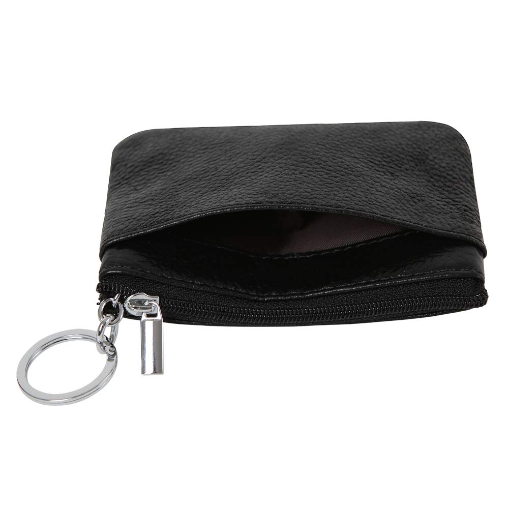 Women's Genuine Leather Coin Purse Mini Pouch Change Wallet with Keychain,black