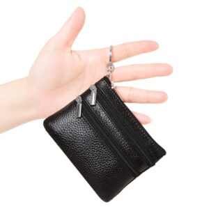 Women's Genuine Leather Coin Purse Mini Pouch Change Wallet with Keychain,black