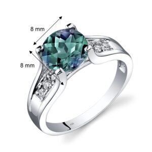 PEORA Created Alexandrite and Genuine Diamond Cathedral Ring for Women in 14K White Gold, Color Changing 2.25 Carats Round Shape 8mm, Comfort Fit, Size 8