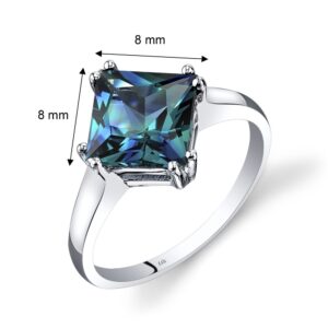 PEORA Created Alexandrite Classic Solitaire Ring for Women in 14K White Gold, Color Changing 2.75 Carats Princess Cut 8mm, Comfort Fit, Size 6