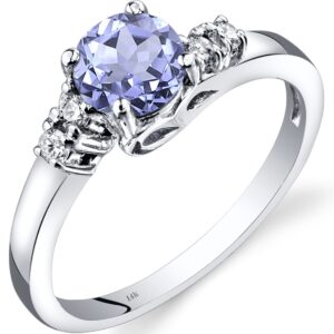 peora tanzanite solstice ring for women 14k white gold with genuine diamonds, 0.75 carat round shape 6mm, comfort fit, size 7