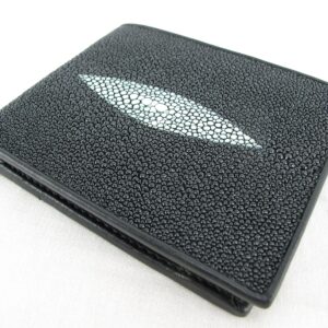 Pelgio Genuine Stingray Shagreen Skin Leather Bifold Wallet (Black)