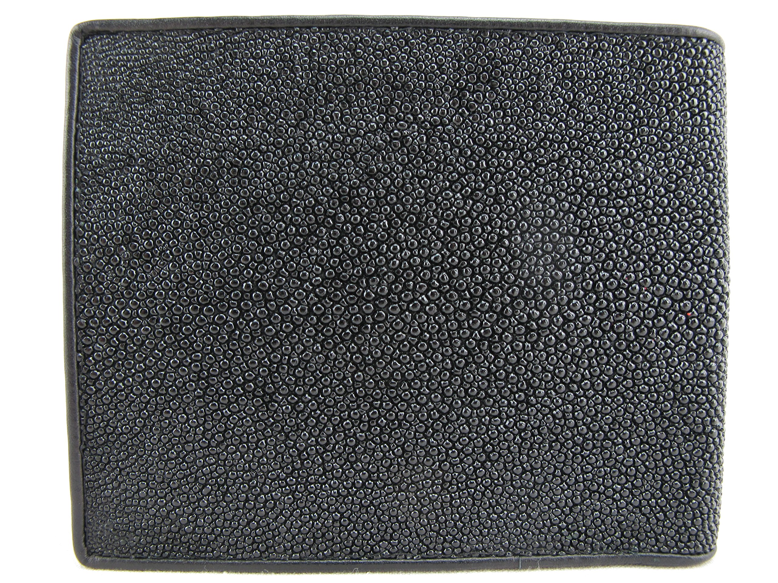 Pelgio Genuine Stingray Shagreen Skin Leather Bifold Wallet (Black)