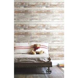 RoomMates RMK9050WP White Distressed Wood Peel and Stick Wallpaper