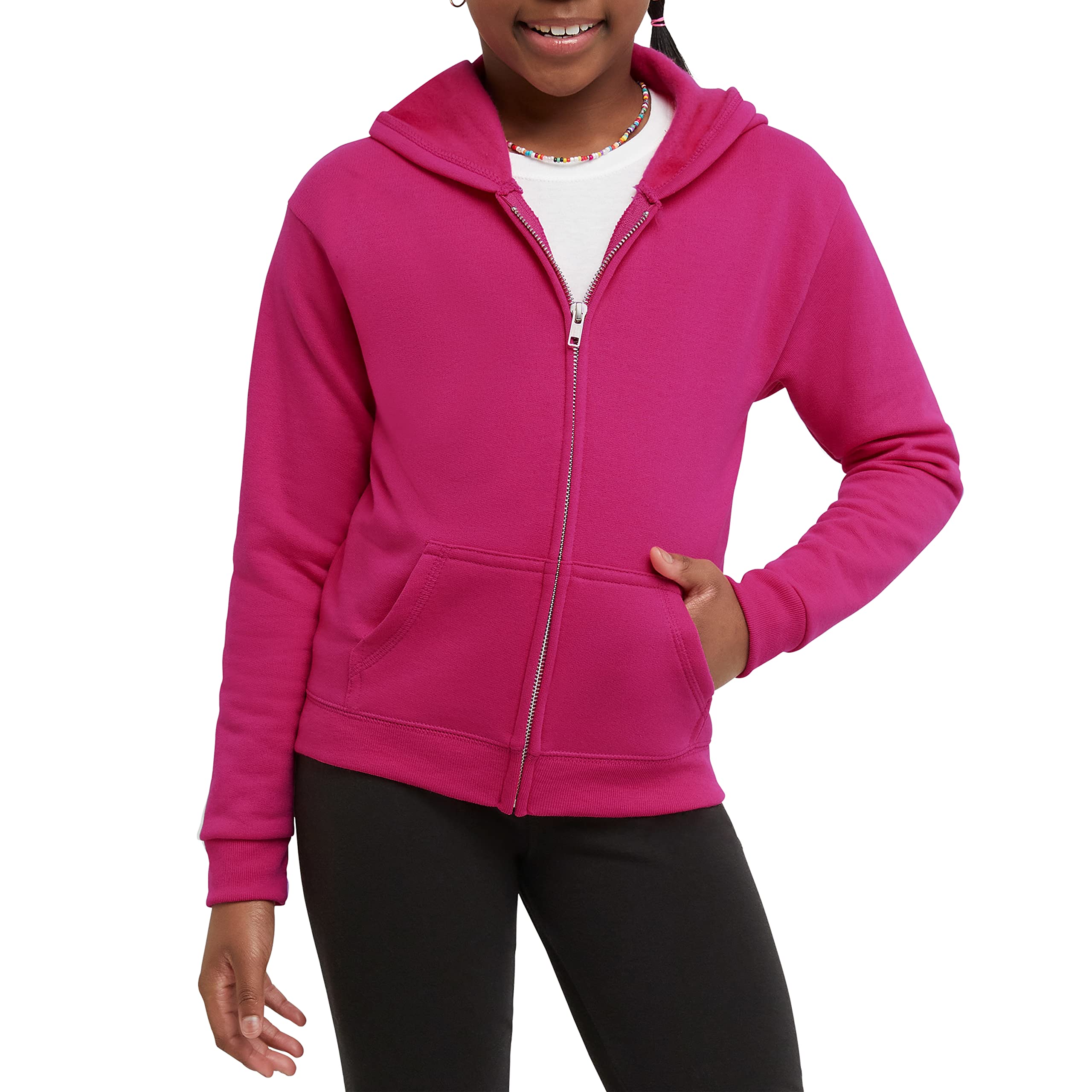 Hanes girls Comfortsoft Ecosmart Full-zip Hoodie Hooded Sweatshirt, Amaranth, Medium US