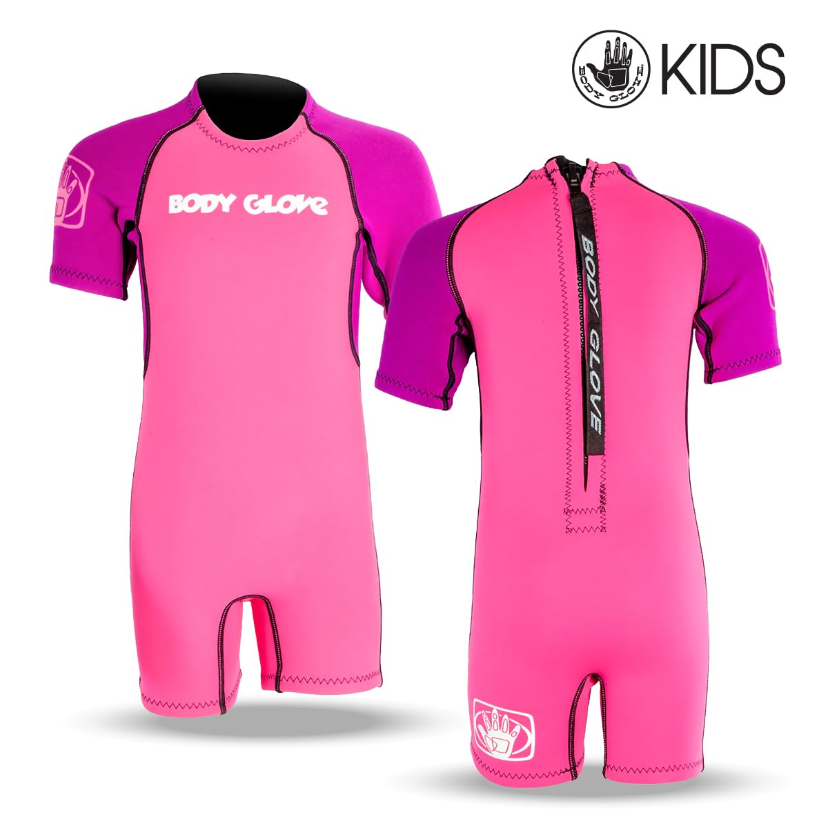 Body Glove Pro 3 Kids Wetsuit 2mm Children's Shorty Wetsuit Fits 30-40 LBS, Back-Zip Short Sleeve Springsuit for Diving Swimming Surfing Water Sports