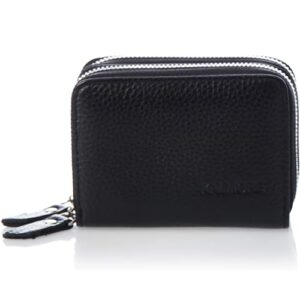 KALMORE Women's Leather RFID Secured Spacious Cute Card Wallet Small Purse, Black, Two Zippers