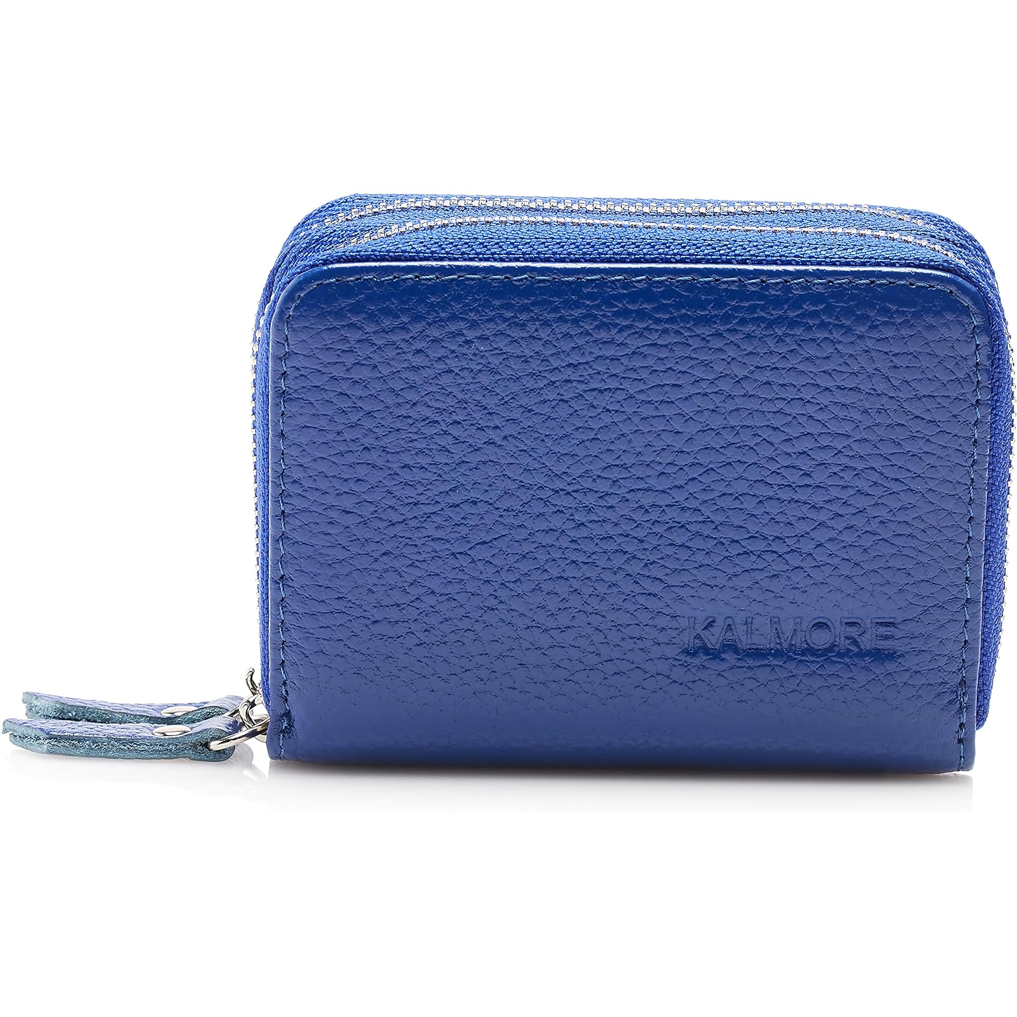 KALMORE Women's Leather RFID Secured Spacious Cute Card Wallet Small Purse, Blue, Two Zippers