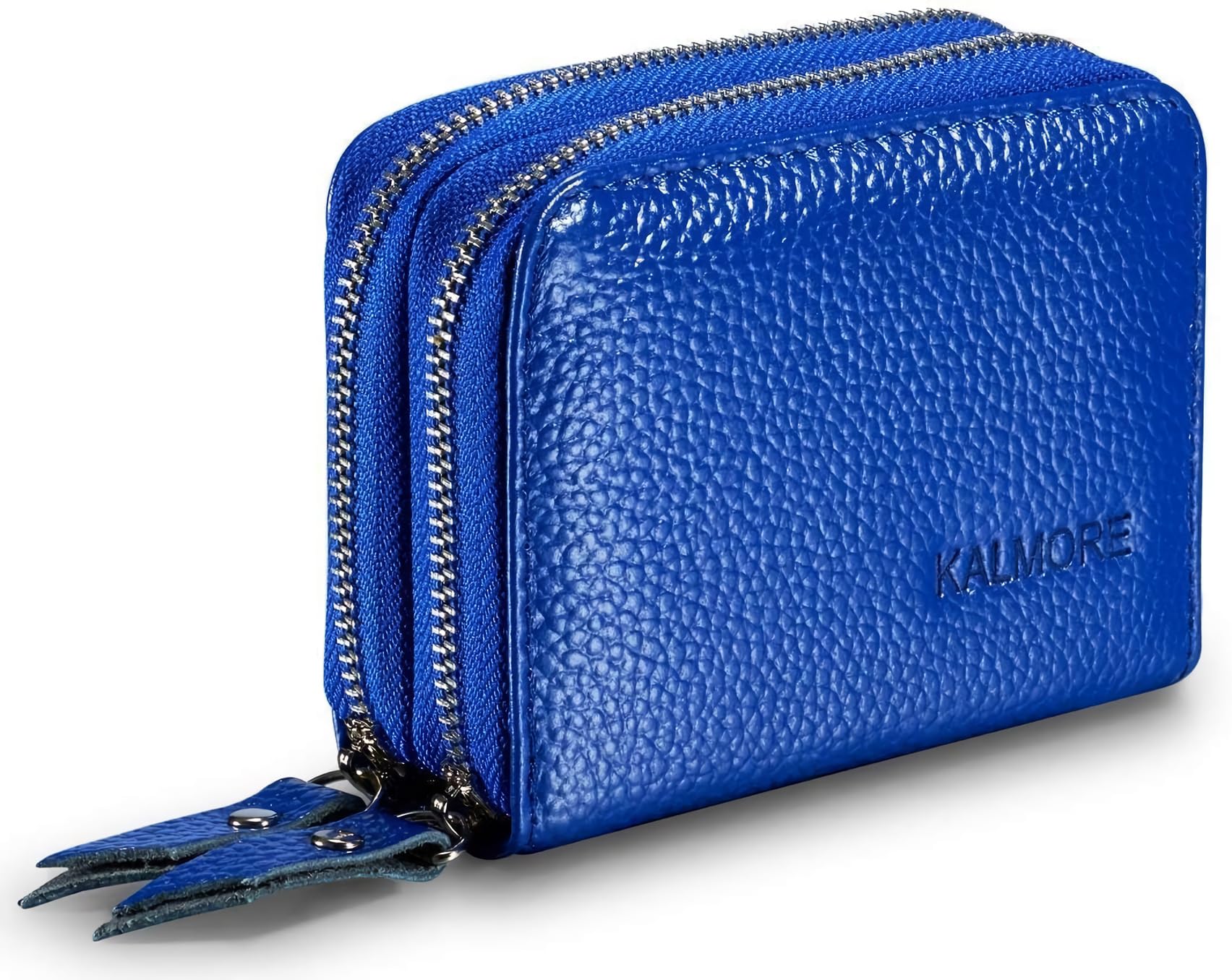 KALMORE Women's Leather RFID Secured Spacious Cute Card Wallet Small Purse, Blue, Two Zippers