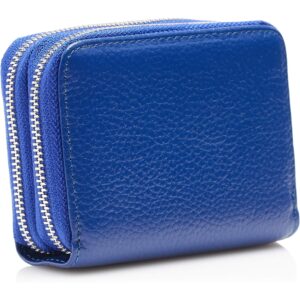 KALMORE Women's Leather RFID Secured Spacious Cute Card Wallet Small Purse, Blue, Two Zippers