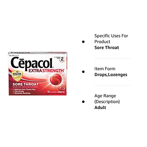 Cepacol Maximum Strength Throat Drop Lozenges, Cherry, 16 Count