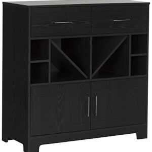 South Shore Vietti Bar Cabinet with Liquor and Wine Bottle Storage with Drawers, Black Oak with Metal Handles