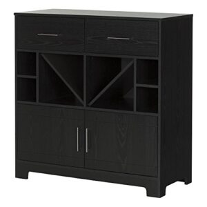 South Shore Vietti Bar Cabinet with Liquor and Wine Bottle Storage with Drawers, Black Oak with Metal Handles