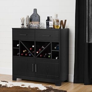 South Shore Vietti Bar Cabinet with Liquor and Wine Bottle Storage with Drawers, Black Oak with Metal Handles