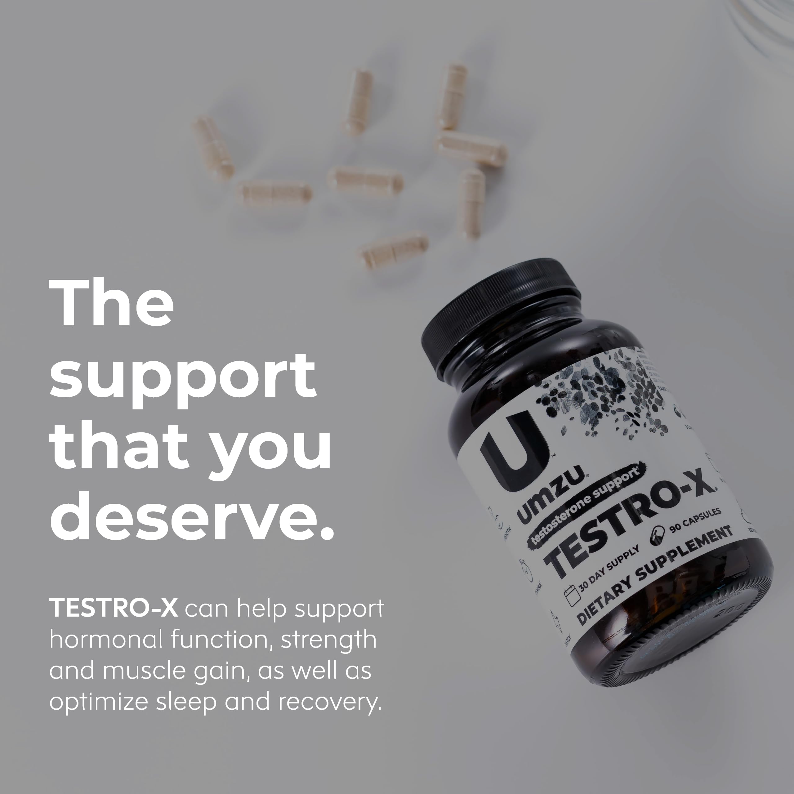 UMZU Testro-X - Testosterone Support Supplement to Support Healthy Testosterone Production, Blend of Vitamins, Minerals, and Herbs - (30 Day Supply 90 Capsules)