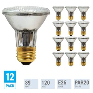 KOR (Pack Of 12) 39PAR20/FL 120V - 39 Watt High Output (50W Replacement) PAR20 Flood - 120 Volt Halogen Light Bulbs