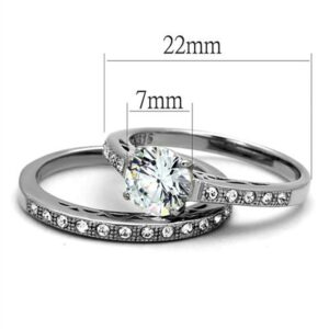 Marimor Jewelry His and Her 3 Piece Stainless Steel 1.39 Carat Cubic Zirconia Bridal Set and Men's Wedding Band Women's Size 09 Men's Size 09