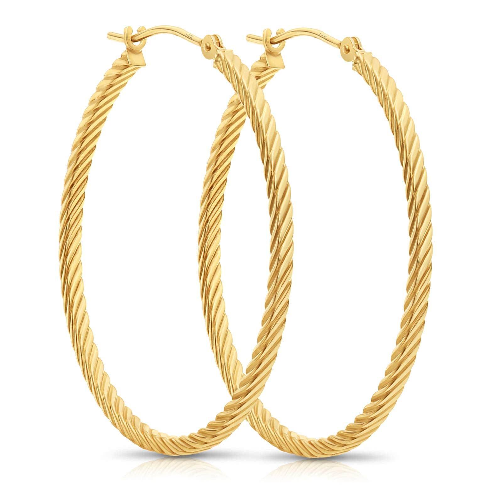 14k Yellow Gold Twisted Square Tube Hoop Earrings (35mm - 1.4'')…