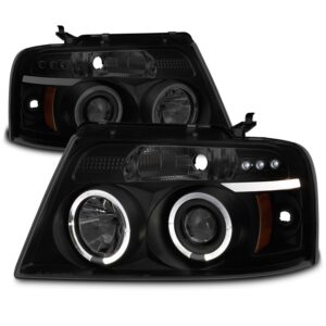 akkon - for ford f150 f-150 pickup black smoke dual halo led g2 projector headlights front lamps replacement