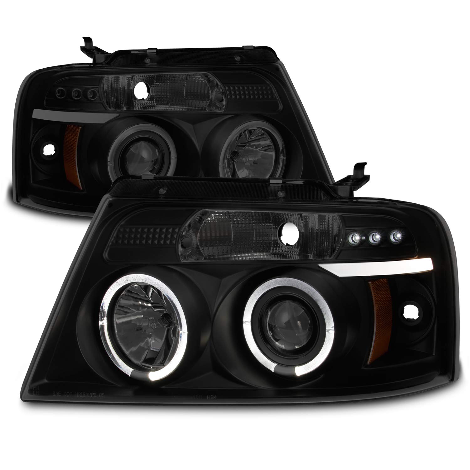 AKKON - For Ford F150 F-150 Pickup Black Smoke Dual Halo LED G2 Projector Headlights Front Lamps Replacement