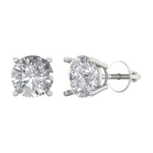 Clara Pucci 3 ct Brilliant Round Cut Solitaire Studs Clear Simulated Diamond 14k White Solid Gold Earrings Screw back