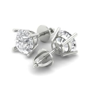 Clara Pucci 3 ct Brilliant Round Cut Solitaire Studs Clear Simulated Diamond 14k White Solid Gold Earrings Screw back