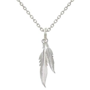 LES POULETTES JEWELS - Sterling Silver Necklace Two Feathers - Size 45 cm