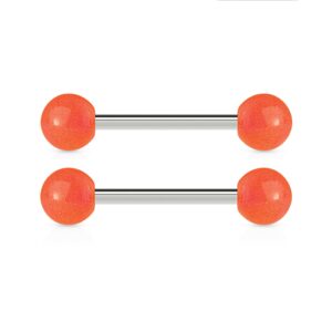 forbidden body jewelry glow in the dark orange nipple & tongue rings surgical stainless steel barbells 14g,16mm (sold as a pair)