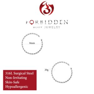 Forbidden Body Jewelry Set of 20G 8mm (5/16 Inch) Surgical Steel Braided Hoop Nose Rings